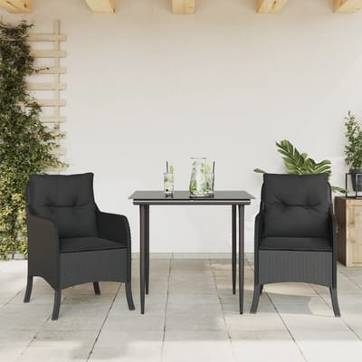 vidaXL - 3-delige - Tuinset - met - kussens - poly - rattan - zwart