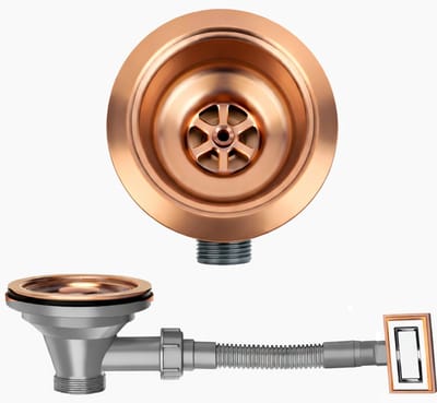 Waterval Korfplugset met Overloop 114 mm – RVS 304 – Complete Set – G1 ½" – Rosé Copper