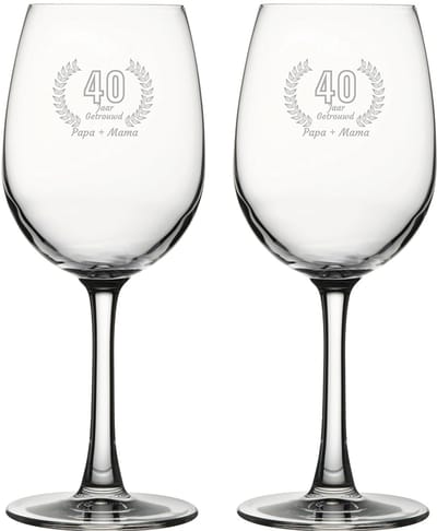 Gegraveerde set witte wijnglazen 36cl Papa + Mama 40 jaar getrouwd