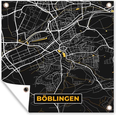 Tuin poster Black and Gold – Stadskaart – Böblingen – Duitsland – Plattegrond – Kaart - 200x200 cm - Tuindoek