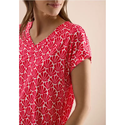 Shirt met V-hals en schelpenprint