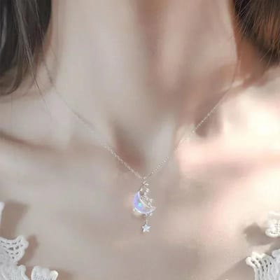 Colliers ras du cou Lune Étoile Cristal Coréen Colliers Pendentifs Pierre Émaillée Colorée Pour Femmes Chaîne de Cou Bijoux de Mode Cadeaux gray