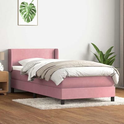 vidaXL - Boxspring - met - matras - fluweel - roze - 90x210 - cm