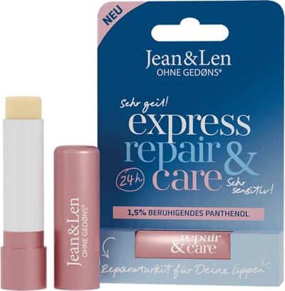 Jean & Len Lippenbalsem Express Repair & Care 4.7 g - vegan, dierproefvrij, zonder parabenen, zonder siliconen, voor gevoelige huid