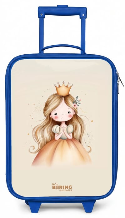 NoBoringSuitcases.com® - Kinderkoffer blauw - Kindertrolley jongen - Prinses in gouden tinten - Koffer kind lichtgewicht - Reiskoffer trolley voor kinderen - Koffertje met lichtgevende wieltjes - Rolkoffer