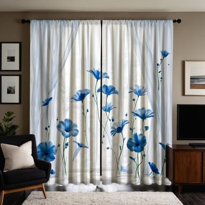 2 stuks HD effen blauwe bloemdecoratie gordijn Wit digitaal bedrukt gordijn huisdecoratie stijl decoratie woonkamer b W52H63inchW132H160cm white