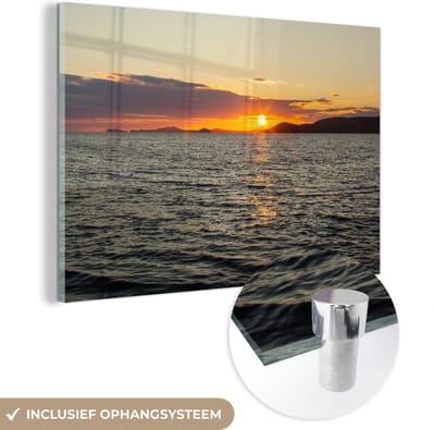 ® Glasschilderij 180x120 cm - Schilderij acrylglas - Zonsondergang bij het Nationaal Park Pembrokeshire Coast in Engeland - Foto op glas - Muurdecoratie woonkamer - Wanddecoratie slaapkamer - Schilderijen