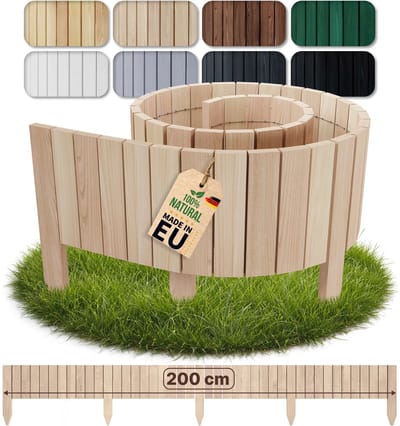 Floranica houten borderrand flexibel 10 x 200 cm natuurkleur houten tuinhek palissade voor tuin rollborder