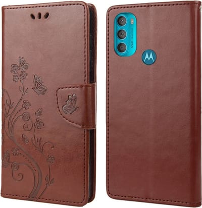 Coverup Hoesje - Geschikt voor Motorola Moto G71 Hoesje - Coverup Bloemen & Vlinders Book Case - Bruin