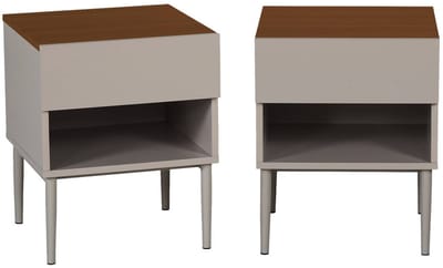 sweeek - Set van twee nachtkastjes metaal en houtdecor 1 lade en 1 vak - ashton
