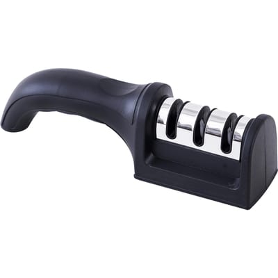 Aiguiseur de couteaux de cuisine noir à 3 étapes à lames, outil d'aiguisage de couteaux ergonomique et confortable à utiliser black