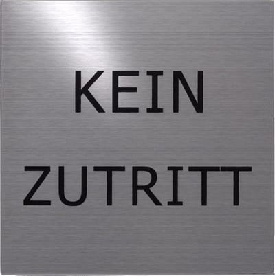 RVS deurbordje tekst: Kein Zutritt | RVS | vierkant deurbordje met tekst | 5 jaar garantie | VIERKANT 125X125MM | Zelfklevend | Plakstrip