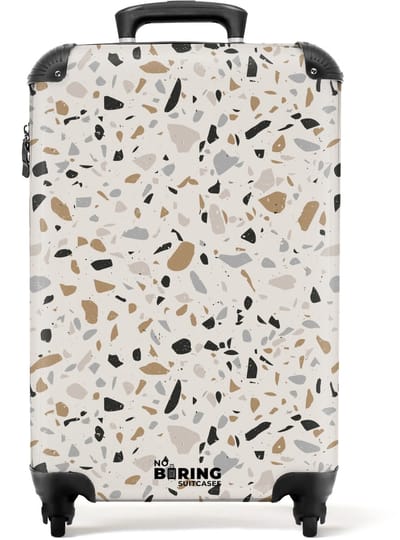 NoBoringSuitcases.com - Koffer - Terrazzo patroon natuurlijk beige - Past binnen 55x40x20 cm en 55x35x25 cm - Trolley handbagage - Valiezen met wieltjes volwassenen - Reiskoffer op wielen - Rolkoffer lichtgewicht