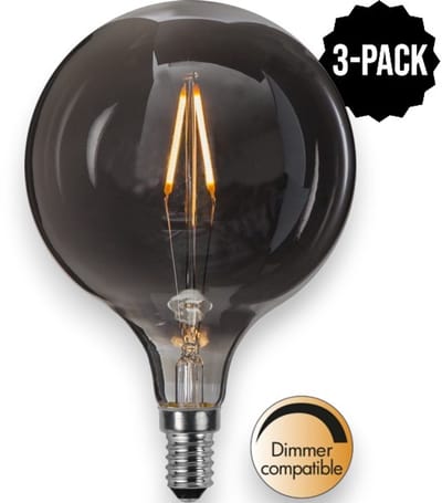 3-Pack | G95 bol - E14 - 1.5W - Super Warm Wit <2200K - Dimbaar - Filament - Rookglas