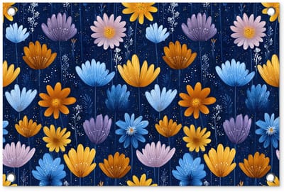 Tuinposter 60x40 cm - Tuindecoratie Bloemen - Patroon - Blauw - Contrast - Poster voor in de tuin - Buiten decoratie - Schutting tuinschilderij - Tuindoek muurdecoratie - Wanddecoratie balkondoek