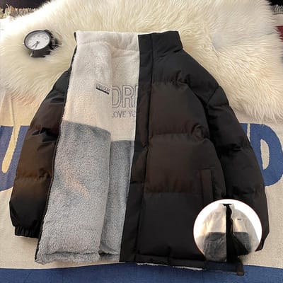 Vêtements rembourrés en coton double face, vêtements en coton chauds amples et épais, manteaux amples décontractés à la mode 3XL gray