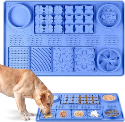 Famanu – Likmat voor honden met 43 zuignappen - grote snuffelmat en langzame dispenser van 81 x 50 cm - train reuk - eet langzaam en (blauw)