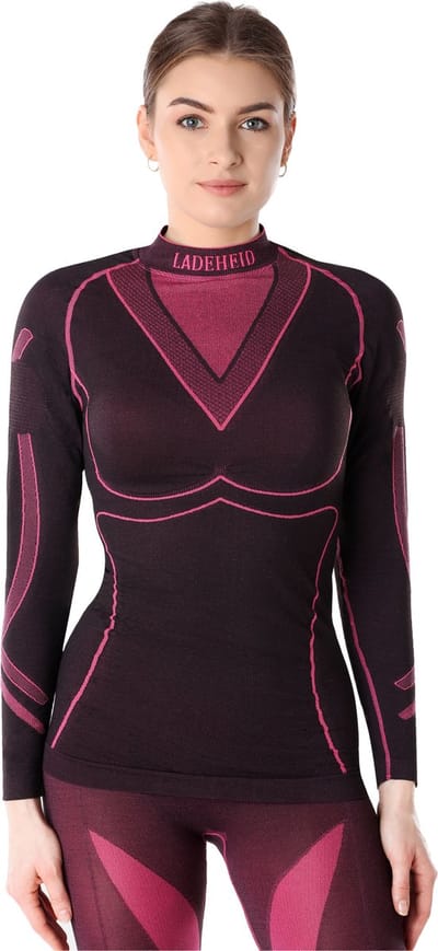 Ladeheid Thermoshirt - Thermo ondergoed – Dames - Thermokleding - Longsleeve – Zwart/Roze – S - LA-LA40-WOMEN-Top