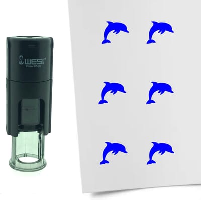 CombiCraft Stempel Dolfijn 10mm rond - Blauwe inkt