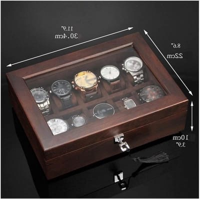 Juwelendoos Hout - Opbergkist Sieraden - Sieraden Organiseren - 10 Vakken Fluwelen Voering - Met Glazen Deksel - Natuurlijk