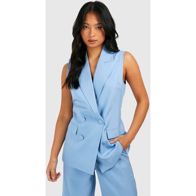 boohoo Dames Petite mouwloze blazer | Pale Blue | Maat: 6