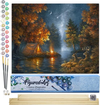 Figured'Art Schilderen op Nummer Volwassenen canvas Kamperen onder een gerst - Handwerk acrylverf Kit DIY Compleet - 40x50cm met DIY houten lijst