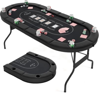 COSTWAY Opvouwbare pokertafel voor 8 spelers, speeltafel met bekerhouders en gevoerde armsteun, casino pokertafel voor Blackjack, Texas Hold'em (zwart)