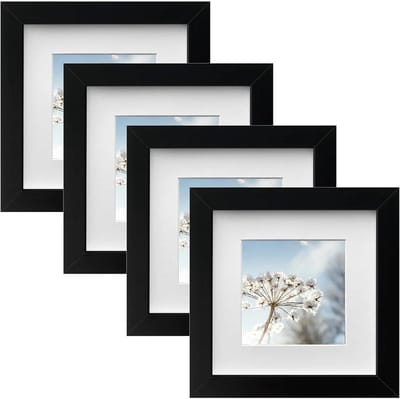 4x Vierkante Houten Fotolijsten Zwart 15x15 cm voor Muur en Tafel