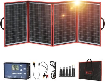 Thuys – Zonnepanelen Compleet Pakket – Zonnepaneel Opvouwbaar – Met Stekker – Meerdere Apparaten Tegelijk – Waterdicht – 160W – Zwart