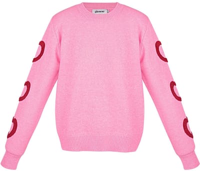 Eigentijdse Gebreide Wolmix Vrouwen Rondhals Trui met Hartpatroon - Roze - Maat S/M