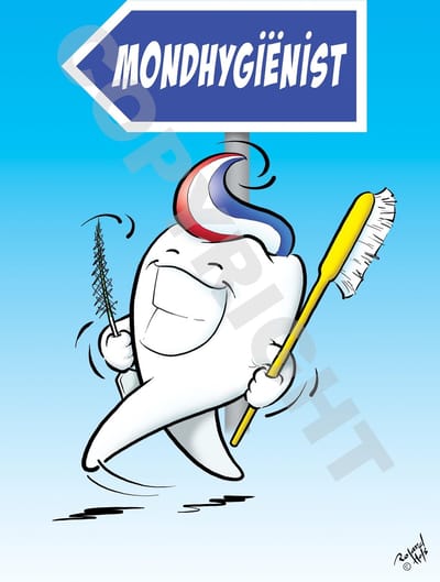 POSTER Cartoon - Mondhygiënist - Wandelende kies  - 42 x 59,4 cm (A2) door Roland Hols