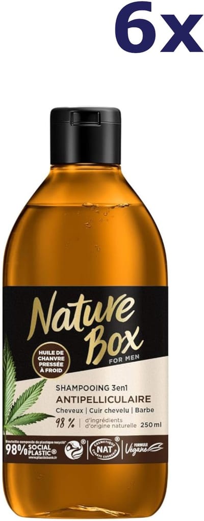 6x Nature Box 3-in-1 anti-roos shampoo Met koudgeperste hennepolie 250ml