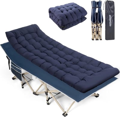 Inklapbaar veldbed - Campingbed met matras - Ontspannen buiten - Extra groot formaat - 190 x 71 cm - Blauw