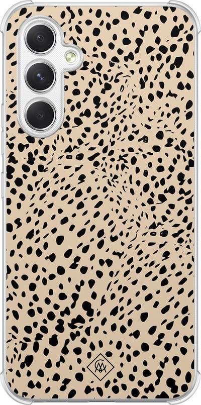Casimoda® hoesje - Geschikt voor Samsung Galaxy A15 - Stippen bruin abstract - Shockproof case - Extra sterk - TPU/polycarbonaat - Bruin/beige, Transparant