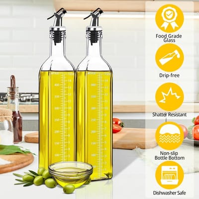 Famanu - Olijfolie,500 ML Olie en Azijn,Oliedispenser voor Keuken,Olijfoliefles met Schenktuit,Zelfklevende Etiketten en Trechter,voor voor Barbecue,Salade