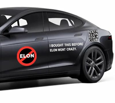 Dailygoods- Autostickers Set van 3 - Anti-ELON Stickers - Humoristische Auto Stickers - Weerbestendig Vinyl - Zelfklevend - Geschikt voor Buiten - Autosticker