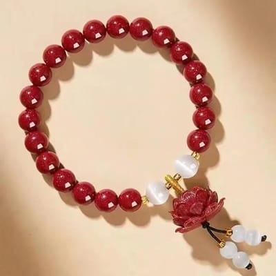 Bracelet Lotus Jade Blanc Cinabre, Bracelet Sable Doré Violet Cristal Rouge, Style Antique Et Accessoires de Niche 8mm rouge