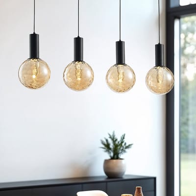 LumenXL LumenXL - 4-lichts zwarte hanglamp - amber glas - Anglia - GU10