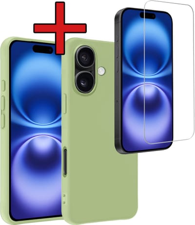 Hoesje - Met Screenprotector - Geschikt voor Apple iPhone 16 - Sterk & Shockproof - Telefoon Hoes - Back Cover - Siliconen Case - Telefoonhoes - Groen