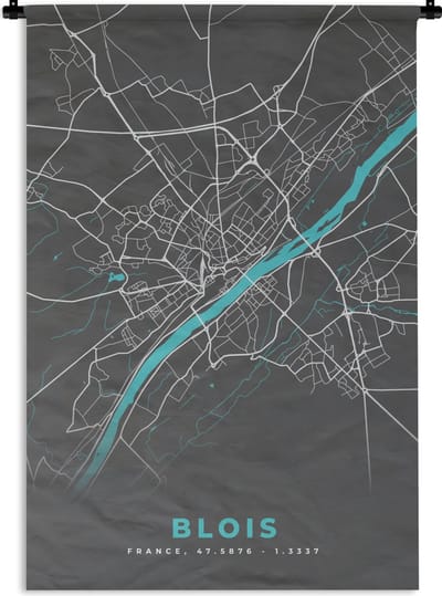 Wandkleed - Wanddoek - Blois - Frankrijk - Plattegrond - Kaart - Stadskaart - 120x180 cm - Wandtapijt