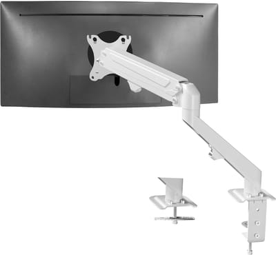 Azomor® Witte scharnierende monitorarm met pneumatische veer voor ergonomisch comfort