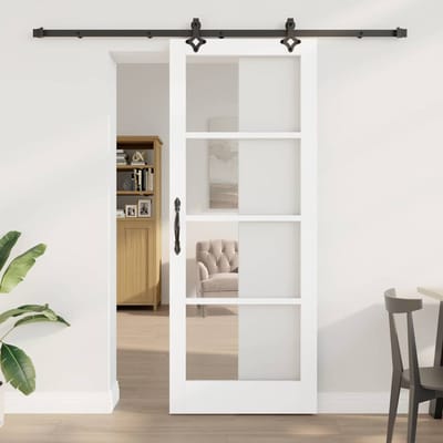 vidaXL - Schuifdeur - Wit - 83 - x - 211 - cm - Massief - grenenhout - en - glas
