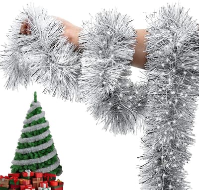 Kerstslingers Set - Feestelijke Slingers - Decoratie Ophangen - Glinsterende Draden - 6 x 2 Meter - Zilver