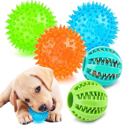 BOTC Hondenspeelgoed – Kauwspeelgoed - 5 stuks - Met 2 verschillende functies - 6,35 cm piepende hondenballen - Voor kleine honden