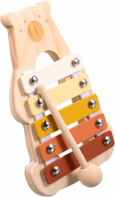 Houten xylofoon - Muziekinstrument peuters - Muziekeducatie thuis - Speels berenontwerp - 15 x 105 cm - Multicolor
