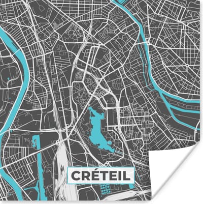 Poster Créteil - Plattegrond - Kaart - Stadskaart - Frankrijk - 100x100 cm XXL