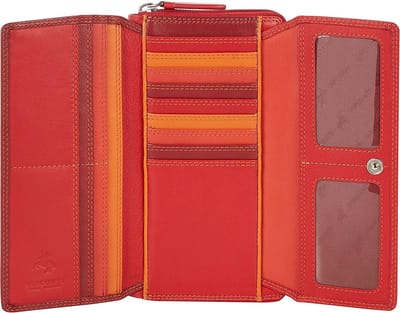 Visconti Leren Portemonnee - Rainbow Collectie - RFID - 17 Pasjes - Leer - Rood-Multi (RB78 RD)