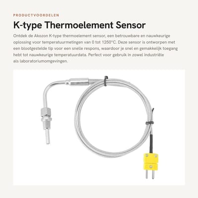 Dailygoods- Thermoelement K-type - Temperatuursensor 0-1250°C - Roestvrij Stalen Probe - Mini K Connector - 80 mm Lengte - Snelle Respons
