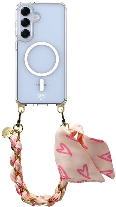 AVY Hoesje geschikt voor Samsung Galaxy S25 / S24 | Compatibel met MagSafe | Clear Case met Telefoonkoord 32CM | Polsband Cupid Blush