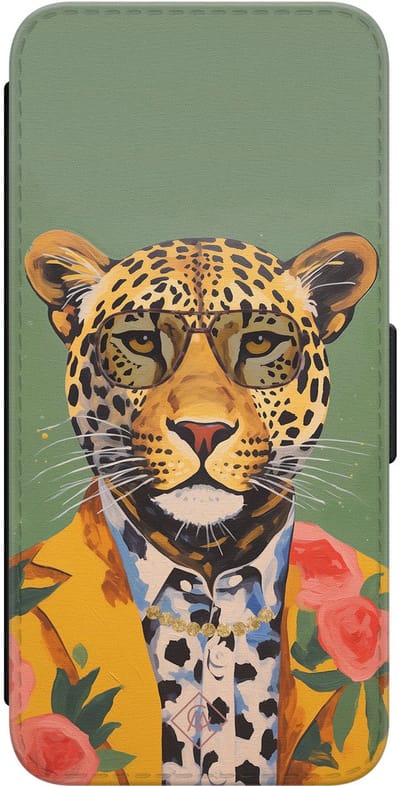Casimoda® bookcase - Geschikt voor Samsung Galaxy S24 - Hoesje met pasjeshouder - Luipaard Hipster - Groen - Kunstleer